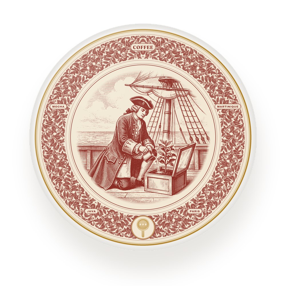 Preview of Story Plate I, Coffee, in oxblood on cream with a printed gold-colour ring